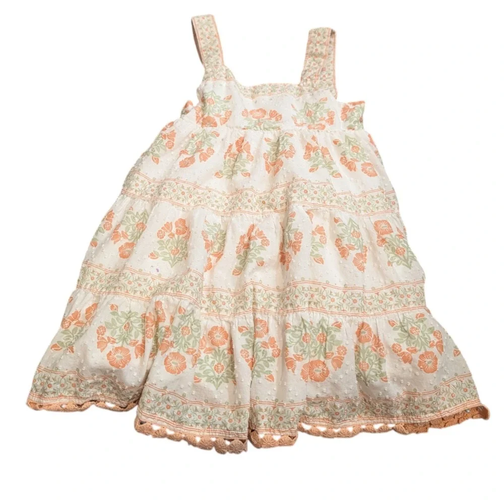 Tommy Bahama Girls Floral‎ Tiered Swiss Dot Dress Peach Green Cotton Size 5T